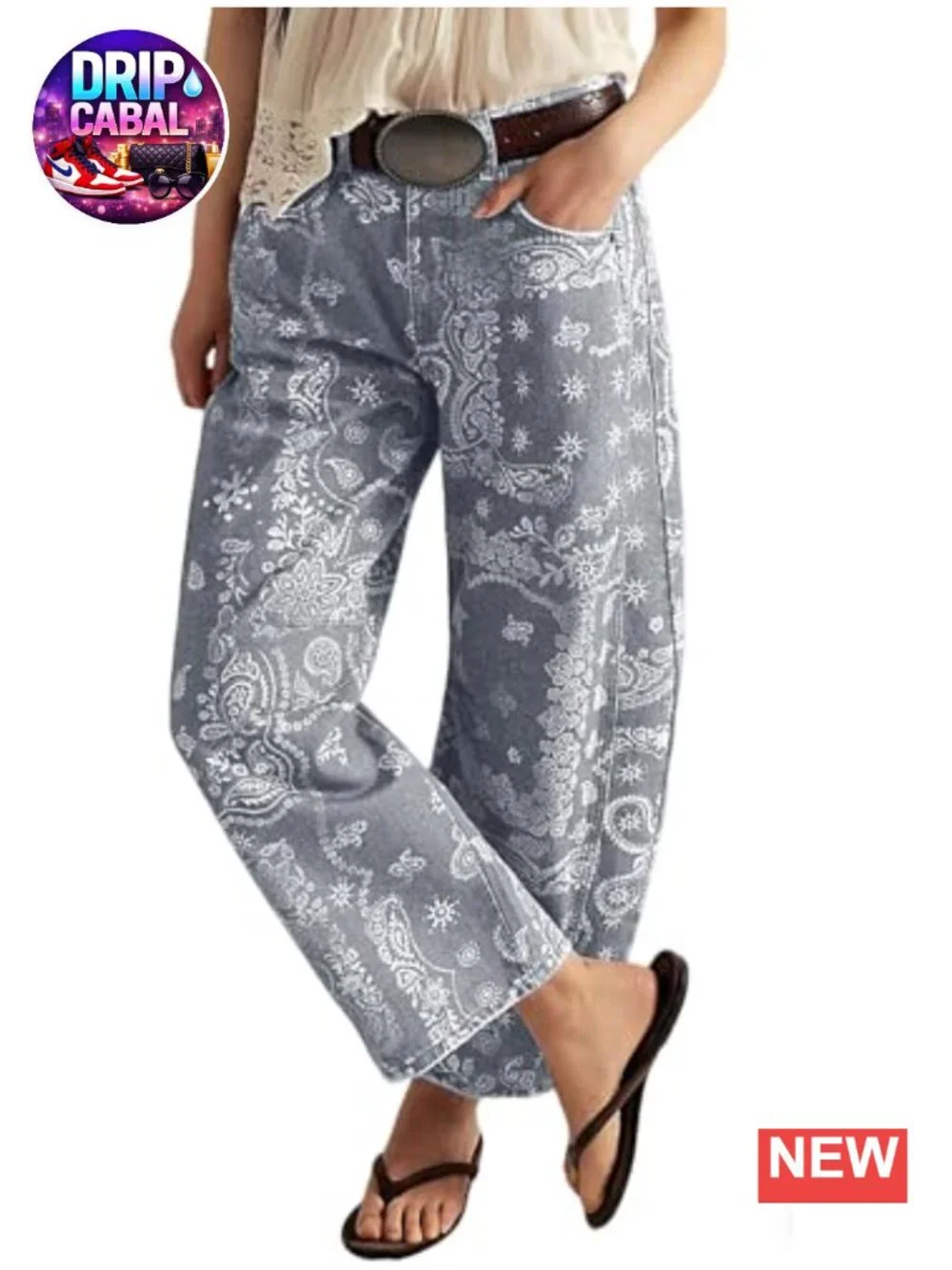 Wide Leg Floral Print Jeans with Pockets - Mid Rise Y2K